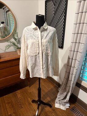 Listicle Cream Eyelet Button-Up Blouse large